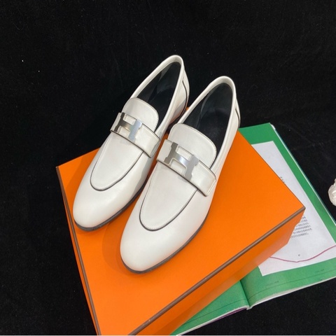 Hermès 愛馬仕 樂福鞋 白色銀扣 36.5碼