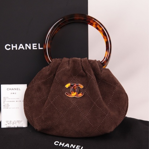 Chanel 26C邮轮系列棕色麂皮玳瑁手柄元宝包手提包