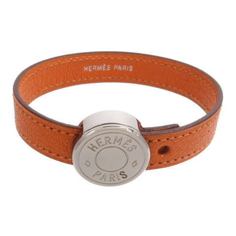 HERMES Swift/Mysore皮革Looping Bracelet手帶Noir/Orange