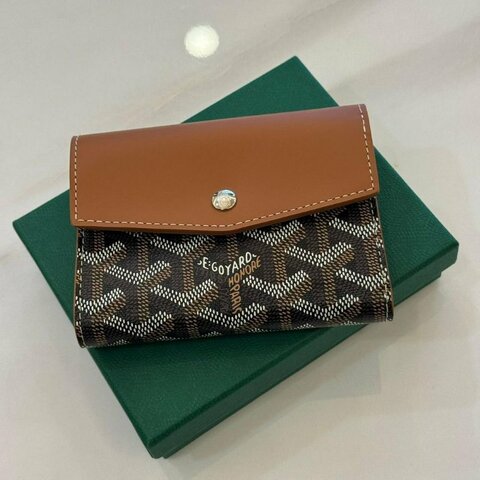 Goyard Saint Gabrie 黑棕色三折扣子短夾