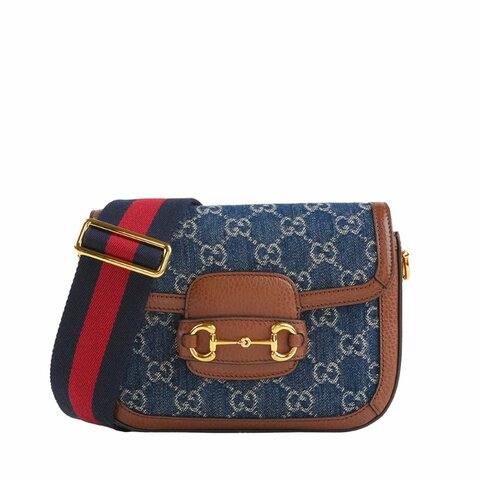 KÉSH 凱仕精品｜GUCCI Horsebit 1955 丹寧老花馬銜釦斜背包｜古馳 GG Denim 肩背包｜小號托特包雙背帶款