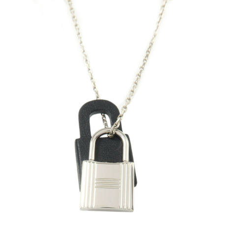 HERMES Swift皮革/金屬O'Kelly Necklace銀扣項鏈