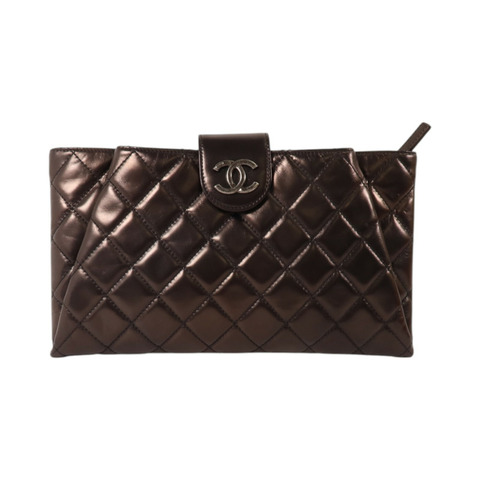 CHANEL 牛皮皮革Envelope Clutch Bag銀扣手拿包