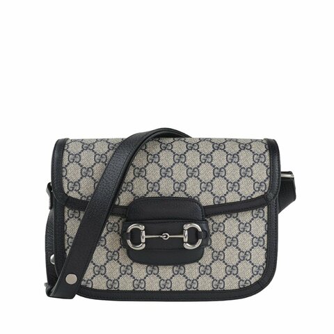 KÉSH 凱仕精品｜GUCCI Horsebit 1955 老花馬銜釦肩背包｜古馳 GG Supreme 帆布斜背包｜午夜藍銀釦經典款