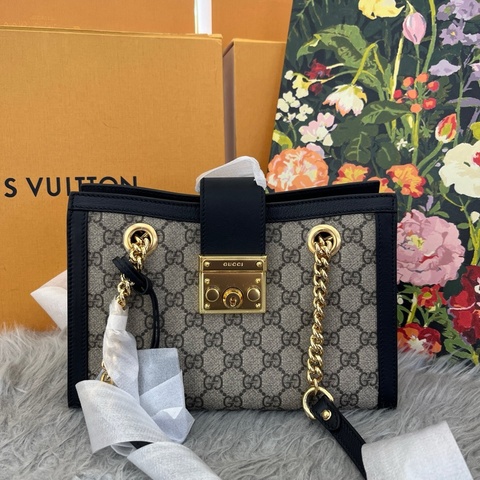 GUCCI古馳 Padlock 小三包 金色調配件鑰匙鎖扣設計老花Logo托特包Tote包購物袋手提