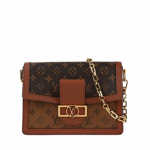 KÉSH 凱仕精品｜Louis Vuitton Dauphine MM 老花斜背包｜LV 達芙妮 Monogram Reverse 肩背包｜金釦雙鏈帶經典款