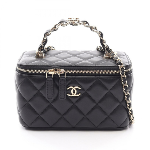香奈兒 (CHANEL) Matelasse Vanity Chain 肩背包，羊皮材質，黑色，二手，金色五金，CC