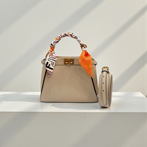 莉亞精品♡ Fendi Mini peekaboo 灰 金扣 手提 斜背包 二手美包