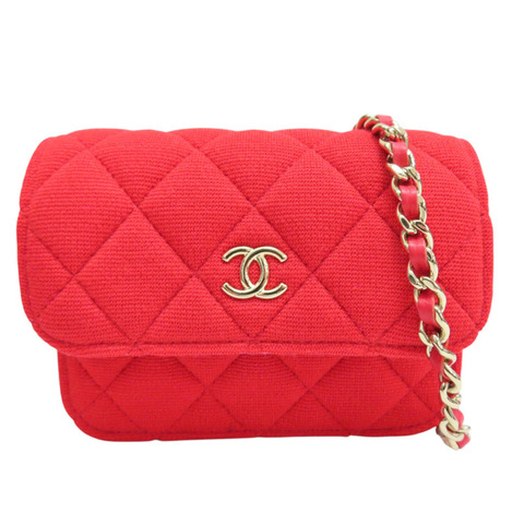 紅色 棉布 鏈帶斜背包【CHANEL 香奈兒】