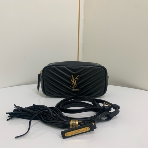 聖羅蘭/YSL 黑金牛皮流蘇相機包