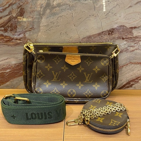 🆕路易威登/Louis Vuitton 老花綠肩帶五合一單肩包斜挎包 棕色 金扣 芯片款