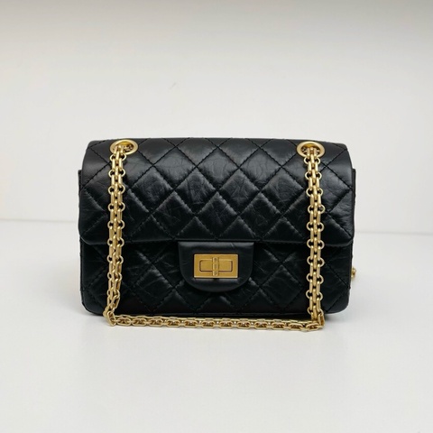 🆕Chanel香奈兒24P 2.55mini黑金牛皮單肩包斜挎鏈條口蓋包