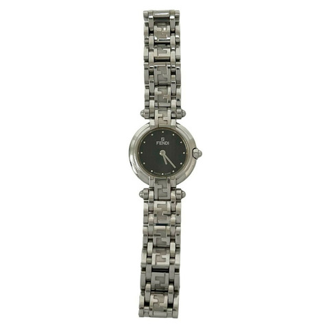 FENDI 750L Orologi FF Logo 不銹鋼石英錶，銀色/黑色，39005