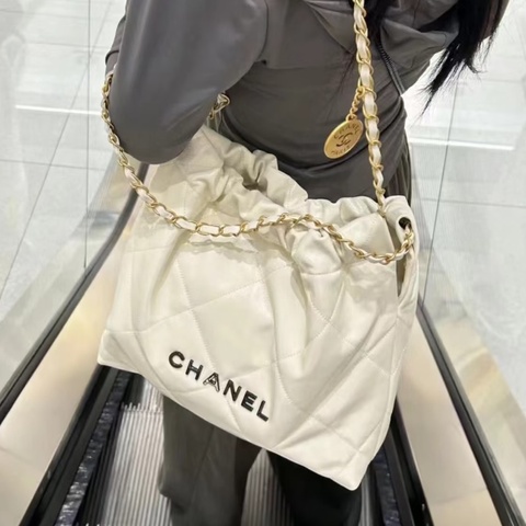 99新🆕純淨天使白🤍Chanel香奈兒白金黑字小號22bag小號垃圾袋單肩手提鏈條包