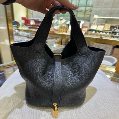 Hermès 愛馬仕菜籃子18黑金 Y刻  有鎖無鑰匙