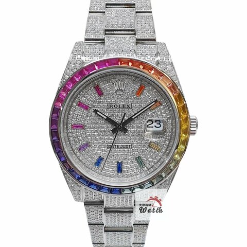 【大眾名錶】 ROLEX勞力士126300 Datejust 蠔式日誌 2024/07 絕對吸睛 後加彩虹時標滿天星面盤 彩虹鑽圈 原廠後加全鑽帶  B1416
