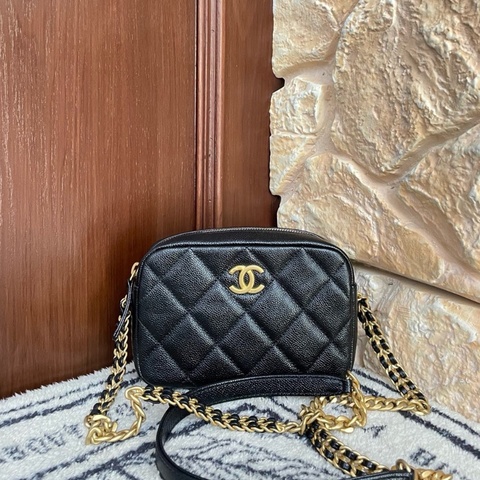 Chanel 22P相機包 黑金荔枝皮
