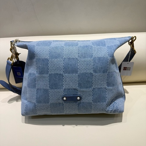 路易威登LV Vagabond Hobo 牛仔棋盤格 流浪包腋下包斜挎包單肩包 藍色 芯片