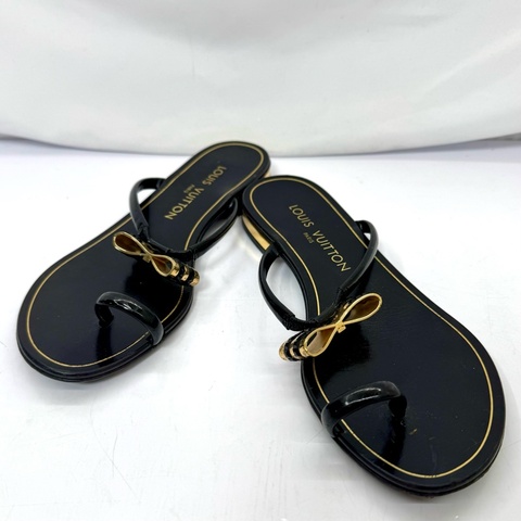LOUIS VUITTON 蝴蝶結裝飾涼鞋 黑金 #35