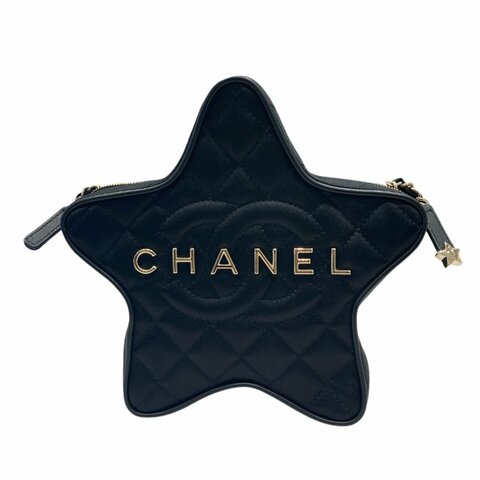CHANEL 香奈兒 肩背包 星星包 尼龍 黑色 淡金釦