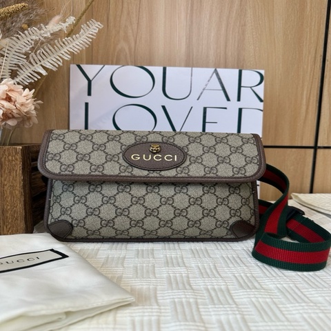 99新 古馳/Gucci  烏木色虎頭腰包 底長24cm男女同款