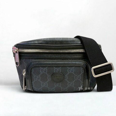 S5574-GUCCI GG Retro 黑灰滿版LOGO腰包 682933