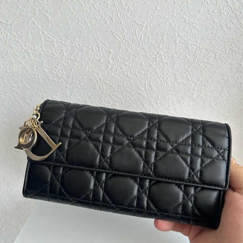 DIOR 黑藤格釦式長夾