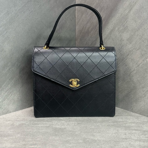 chanel香奈兒 黑金荔枝皮手提 kelly中古包 極品包型 。