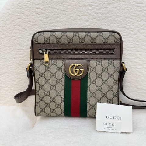 Gucci 原花綠紅綠織帶Ophidia 小號郵差包