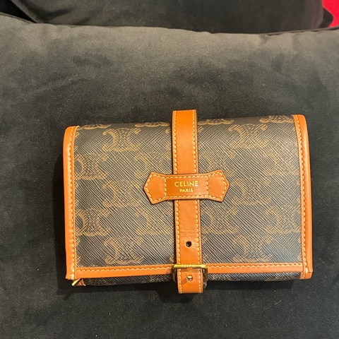Celine 花紋pvc/咖皮革飾品收納包
