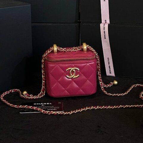 香奈兒/Chanel 枚紅色雙金珠mini盒子包