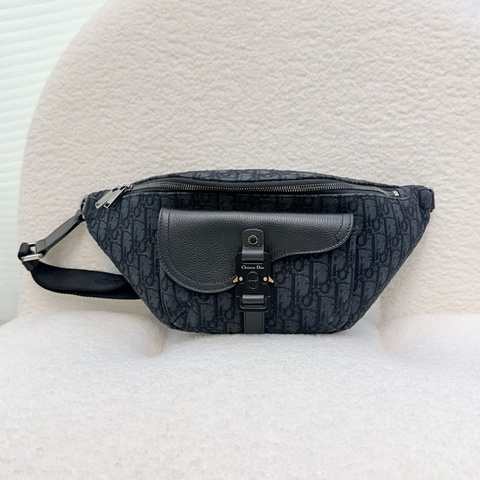 Dior 黑灰Oblique 緹花布Saddle腰包