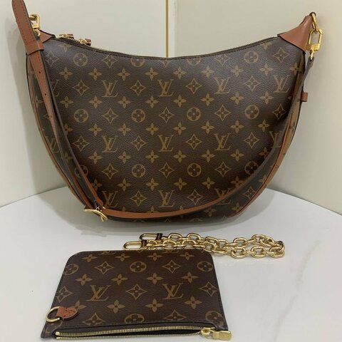 近新品 路易威登/Louis Vuitton Loop老花月亮腋下子母包 芯片款