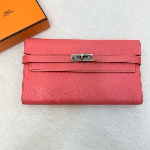 Hermes 玫瑰粉銀釦Kelly長夾