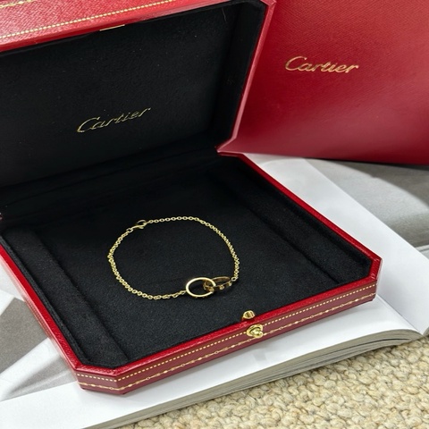 閒置未使用 Cartier 卡地亞 love系列 雙環18K金手鍊 配盒