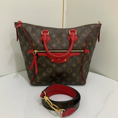 路易威登/Louis Vuitton Tournelle 紅拼老花笑臉托特包