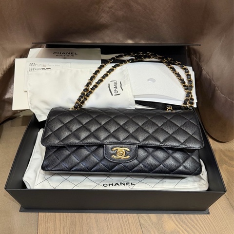 極新美品 2023台灣購證 Chanel CF25 黑金釦 荔枝牛 晶片款 全配