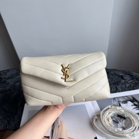 Ysl 聖羅蘭 Loulou toy方胖子斜挎包，白金配色