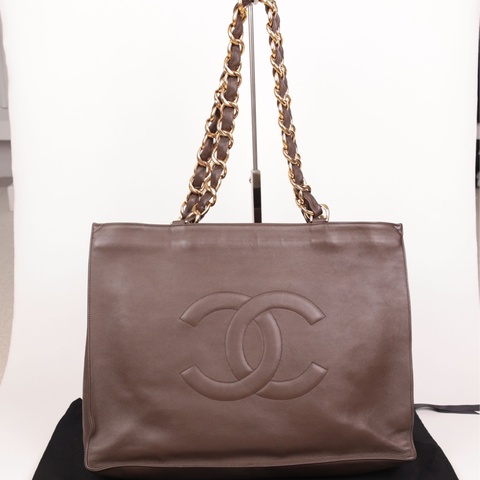 Chanel 3开large shopping bag棕金购物袋tote包单肩包