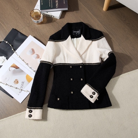 Chanel 黑白撞色金織滾邊Tweed Size36