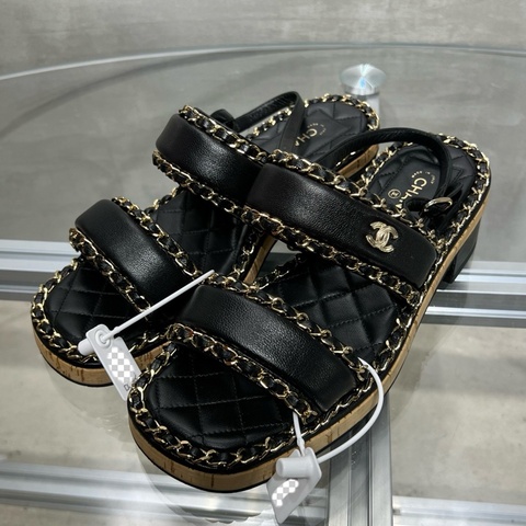 Chanel/香奈兒 經典厚底 鏈條涼鞋 黑色 尺碼/37碼