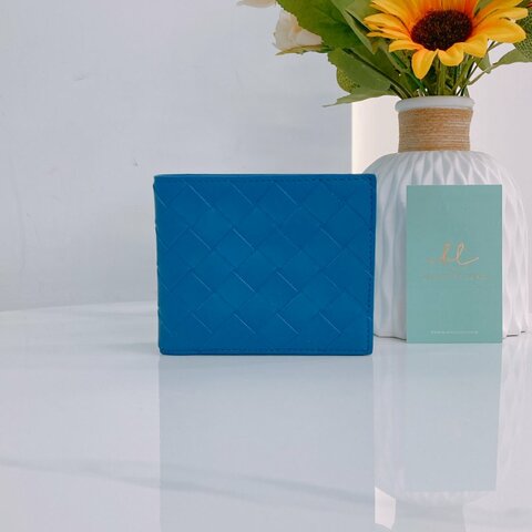 MS0750 Bottega Veneta 葆碟家編織錢包 牛皮 藍色 Intrecciato Bi-Fold Wallet Calfskin Leather Blue