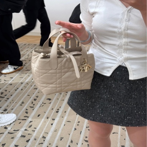 Dior迪奧💜 Toujours 竪版小號  白色拼香檳金手提 9899新 25年
