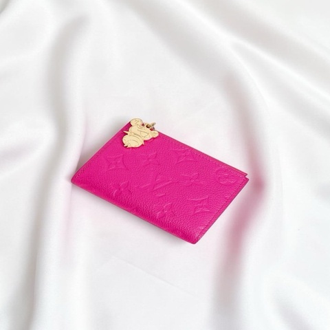 莉亞精品♡ Lv M14087 村上隆聯名對開短夾 玫紅 二手美包