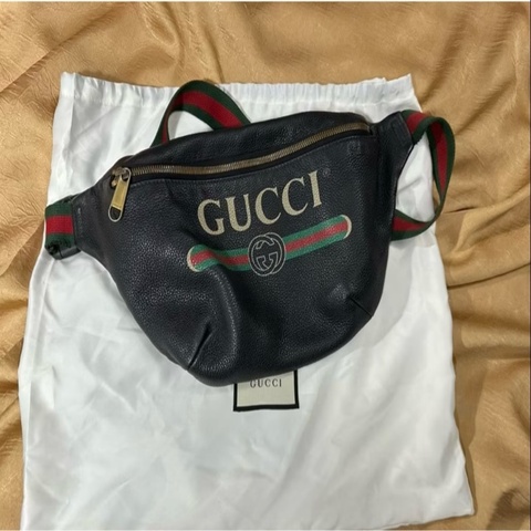 真品 正品 絕版百搭經典款 GUCCI 綠紅綠 大腰包 黑胸口包