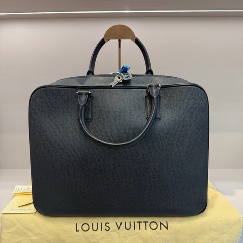 LV 路易威登 男士黑色十字紋牛皮雙層公文包 手提包