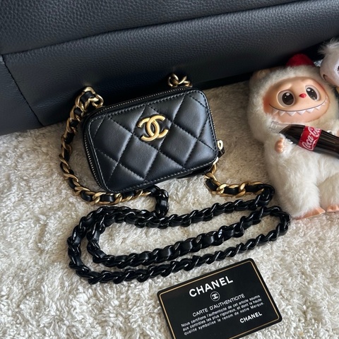 Chanel 香奈兒22s黑金雙C 迷你小盒子包 亞克力拼接鏈條單肩包