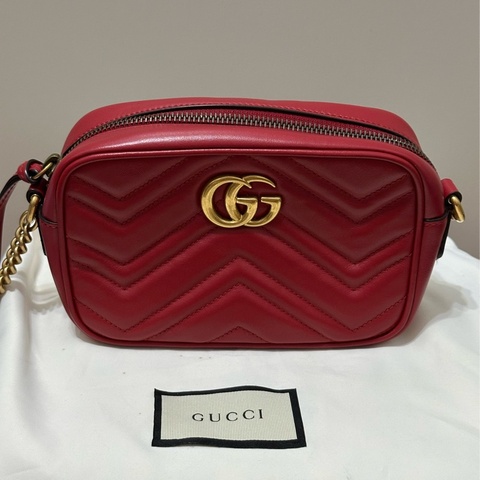 Gucci 紅色斜背包 正品 金鍊 相機包