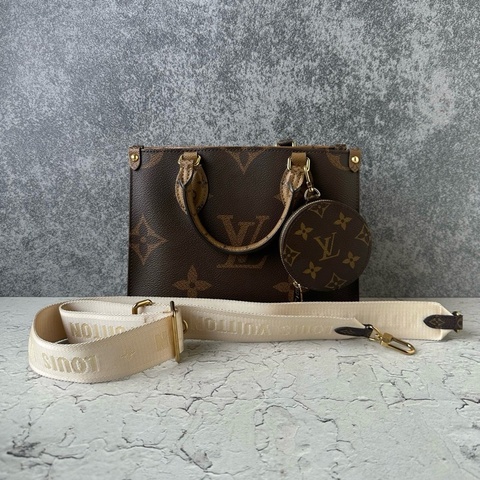 LOUIS VUITTON/路易威登ONTHEGO 小號 經典老花字母徽標叢林包 單肩包斜挎包手提包 棕色 芯片款