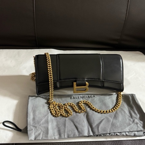 Balenciaga巴黎世家 hourglass斜挎沙漏包金扣鏈條小牛皮 沙漏包手拿單肩